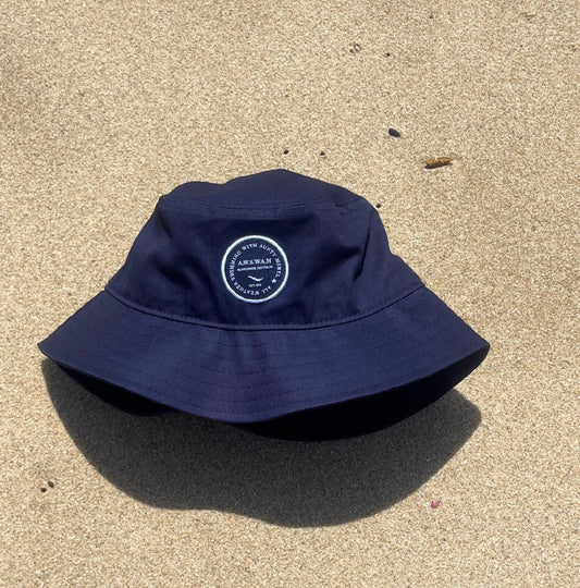 Bucket hat with woven logo badge